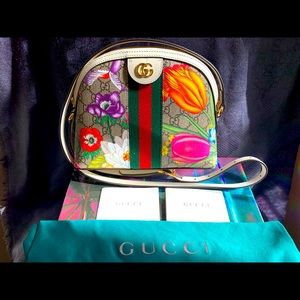 Gucci GG Supreme Monogram Flora Web GG Small Ophidia Dome Shoulder Bag White